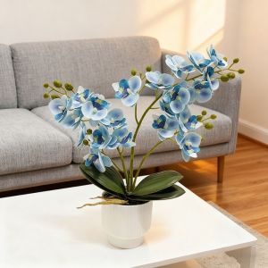 UTOPUS White Flower Pot Simulated Butterfly Orchid Multi-Bloom Faux Flowers Plastic Fake Flower DIY Artificial Faux Plants Home Decor