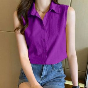 LAREINE Sơ Mi Nữ Hàn Quốc phong cách giản dị voan áo không tay thời trang áo sơ mi màu trắng ngoại cỡ Áo Blouse công sở cơ bản
