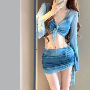 korea fashion black swimsuit for women 3pcs long sleeve wetsuits