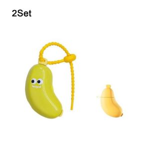 JEHUA 2Set 2 in 1 Banana Shape Toothbrush Cover with Toothpaste Dispenser Protective Toothbrush Dust Clamp Universal Dustproof Toothbrush Protector Cap for Home