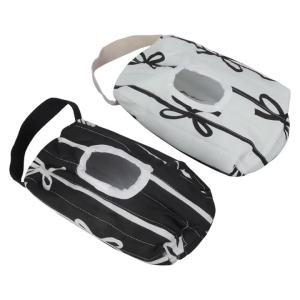 Kirilgu Travel Friendly Wet Wipe Storage Case Quilted Sturdy Cotton Storage Bag with Fashionable Stripe and Bowknot Detail Z1H5K