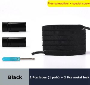 Flat Lock Elastic Shoelaces Flat of Sneakers No Tie Shoe Laces Metal Locking Easy To Put on And Take Off Lazy Shoes Lace