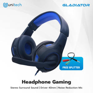 Headphone Gaming Kabel Super Bass Gladiator Headset LED Lamp + Mic untuk Hp Laptop Gratis Splitter
