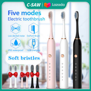 C-SAW 2021 Soft Bristles Electric Toothbrush Smart Sonic Tooth Brush Heads Automatic Ultrasonic Adult IXP7 Waterproof USB Rechargeable Washable Whitening Tooth Brush