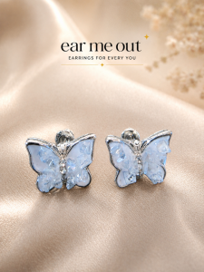 [SG] Crystal Butterfly Stud Earrings | Frosted Blue Butterfly Earrings | Elegant Everyday Studs | Delicate Nature Inspired Jewellery - ear me out (EMO-72)
