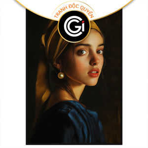 Tranh chân dung cổ điển cô gái đeo hoa tai ngọc trai.Tranh treo tườngdán tườngsơn dầucanvas.CGI-2089