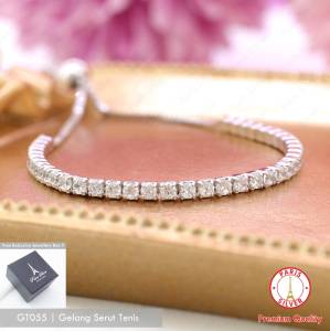Gelang Tenis Perak Asli Silver 925 Lapis Emas Putih Model Serut Tangan Wanita Korea Tennis Bracelet