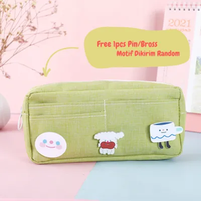 TOPER Kotak Tempat Pensil Pencil Case Kain Lucu Kapastitas Besar FREE Pin Bross