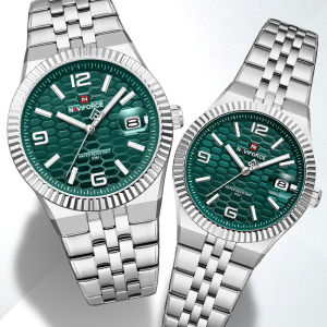NAVIFORCE OriginalQuartz Couple Watch Stainless Steel Strap Luminous Pointer Calendar Waterproof 3ATM Casual Fashion Mens Womens Watch