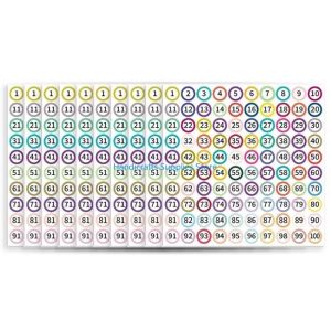 Kirilgu 10 Sheets Numbered Label Sticker Easy Peeling Multicolor 1-100 Numbers Labels 4P6B8