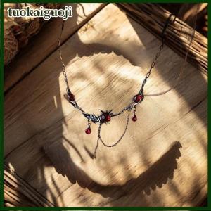 tuokaiguoji Goth hiphop tinh thể màu đỏ mặt dây chuyền vòng cổ cho phụ nữ chokers chuỗi màu đen Waterdrop tua đôi lớp cổ chuỗi trang sức quà tặng