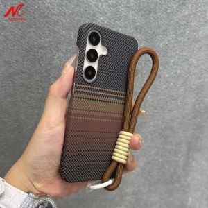 Business Sunset Carbon Fiber For Magnetic Case for Samsung Galaxy S25 Ultra S24 Plus Wireless Charging PC Lanyard Chain Cover