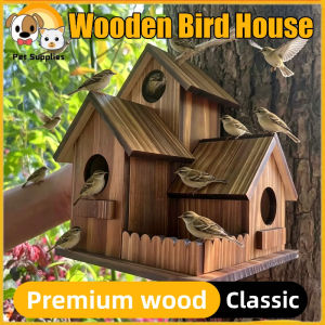 Wooden Bird House 3 Chambers Bird Incubation Box Bird Breeding Cage Rustic Outdoor Garden Decor