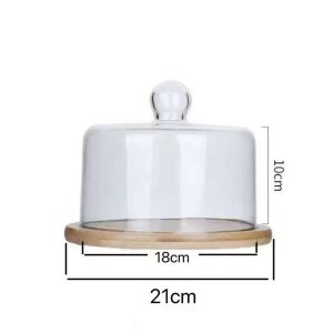 COD Bamboo Cake Dome with Glass Lid for Cakes Pastries Bread Baking Bakery Kitchen