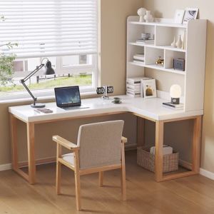 L-Shaped Study Table Corner Computer Table With Bookshelf