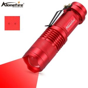 AloneFire SK68 red light LED flashlight retractable zoom mini flashlight suitable for travel and night fishing