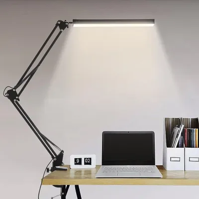 LED Folding Metal Desk Lamp 360° Swing Arm Lamp On Light Clamp 3 Lighting Modes for Study and game