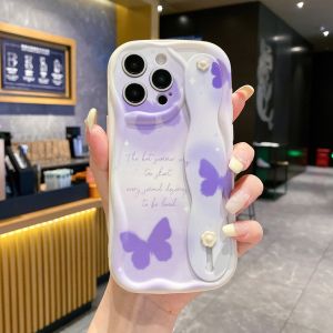 Fashion Flower Butterfly Phone Case For OPPO A18 A60 A79 A54 A55 A98 A17 A16 A17K A16K A15 A15s A58 A78 A52 A72 A92 A31 A5 A9 A11X A53 A32 A3s A5s A74 A94 A1K A73 A93 F7 F9 F11 Pro Wrist Band Wave Edge Soft TPU Back Cover