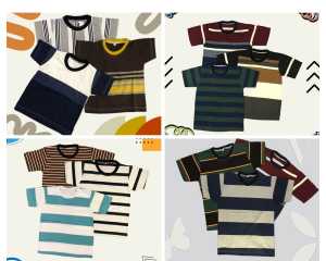 PAKET USAHA 22 Pcs Kaos Baju Anak Laki-laki Perempuan Usia 0 1 2 3 4 5 6 7 8 9 Tahun Motif Salur Stripe Mix Size