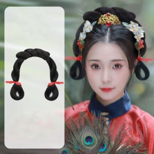 EXCES ธรรมชาติตามธรรมชาติ ปาร์ตี้งานปาร์ตี้ ดีไอวาย สำหรับผู้หญิง วิกผมเจ้าหญิง สไตล์จีนจีน หมวกวินเทจ สังเคราะห์สังเคราะห์สังเคราะห์ ผมปลอมปลอม สาวๆ วิกคอสเพลย์นางฟ้า ที่คาดผม Hanfu วิกผมย้อนยุค ขนมปังถักเปียบิด