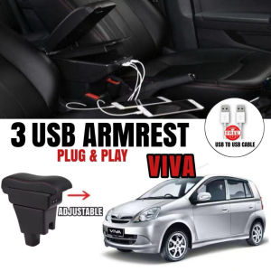 PERODUA VIVA Armrest 3USB Port Adjustable 2layer Console Box Storage Box Car Arm Rest Compartment