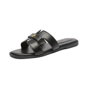 YOTO H-Strap Flat Sandals For Women Premium Leather Elegant Comfortable Casual Slides