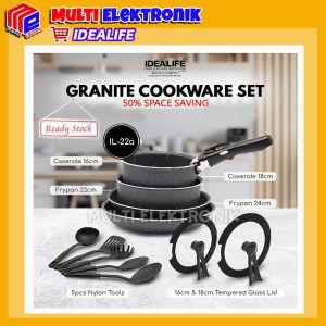 Idealife Panci Set dengan Tutup Panci Granite Cookware Set IL-22A / IL22A / IL 22A