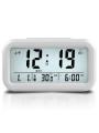 Silent Digital Alarm Clock with Time Temperature Display Night Light(White). 