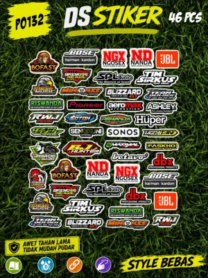 Stiker Audio Sound System DS STICKER P0132 isi 46 PCS | Stiker Logo Audio Mobil Motor Waterproof Awet Tidak Mudah Pudar