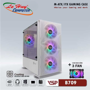 Vỏ Case Máy Tính VSP Gaming Mid Tower B709 - Trắng/Đen + 3 Fans Led Chính hãng