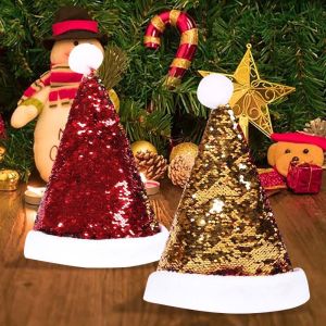 MAOMEI Gạc Mũ giáng sinh Nhung Nơ Mũ nai sừng tấm Đỏ Thời trang Kim Sa hai Mũ Beanie ông già Noel Mùa đông/Mùa Thu