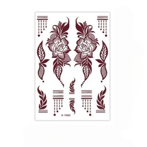 VALER Red Mehndi Stickers Henna Tattoo Stickers Legs Arm Lace Fake Tattoo Red Henna Tattoo Decals Red Lace Henna Tattoo Wedding Tool Body Art Sticker Women/Lady