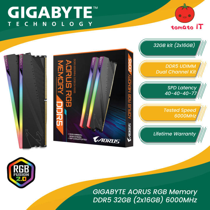 GIGABYTE AORUS RGB Memory DDR5 32GB (2x16GB) 6000MHz ram