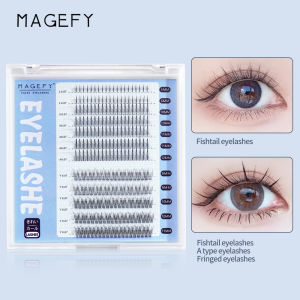 Bộ lông mi giả MAGEFY 5-12mm gắn trên dưới kiểu chữ A đuôi cá trang điểm tự nhiên 240 chùm