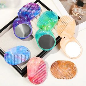 MASTERYX Marble Print Hair Comb Detangling Acrylic Makeup Mirror Portable Multifunctional Mirror Comb 2 in 1 Hair Accessories