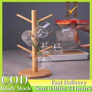 【Ready Stock】Shopware Mug Holder Tree Wooden Holder Coffee Cup Bamboo Mug Coffee Cup Rack Dryer with 6 Hooks