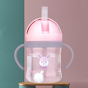 Sippy Cup Baby Water Drinking Bottle Cartoon Designed with Straw Gravity Ball & Handle