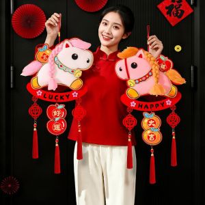 FUJIN Traditional New Years Decoration Pony Chinese Style Horse Year Hanging Ornaments Blessing Words Good Luck Spring Festival Door Decoration Home Decoration