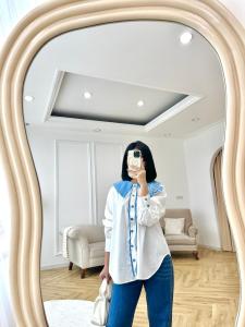 SJM KEMEJA KATUN POPLIN KOMBINASI KERAH BUNGA DENIM PREMIUM OVERSIZED FULL KANCING PREMIUM 4610