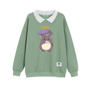 Mikaboga Sweater Anak Remaja Tanggung Cewek Perempuan Model Kerah Collar Kawaii Motif Gambar Totoro Cute Lucu Aesthetic Viral Tangan Panjang Murah Terbaru Kekinian Koran Japanese Style Untuk Ootd Sehari Hari Jalan Bermain Liburan warna Mint Pink Hitam