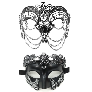 Metal Chain Masquerade Eye Mask Couple Masquerade Mask Half Face Mask for Men Women Masquerade Costume Accessories