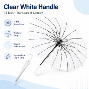 16-Rib Long Handle Umbrella Windproof Rain Umbrella Transparent Clear / Rainbow / Foldable & Lightweight Umbrella
