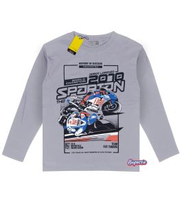 Baju anak laki laki distro lengan panjang motif kendaraan motor racing SPORT ON warna abu bahan adem