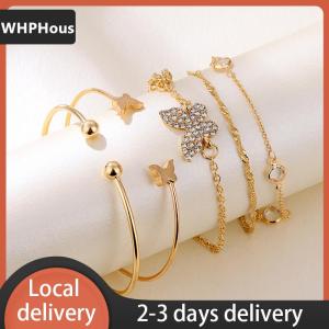 [COD] WHPHous Ship within 24 hours 5PC New Bohemian Elegance Open Bracelets Rhinestone Butterfly Bracelet Girl Gift