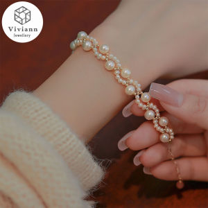 Viviann Original High Quality Flower Pearl Bracelet Round Pearl Bracelet For Women Pearl Bracelets Jewelry Girl Daughter Birthday Gift Fine Jewelry Charm Bangle