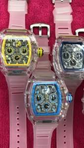 COD Crono Aktif 3 Jam Tangan Pria Tali Rubber Mesin Transparan