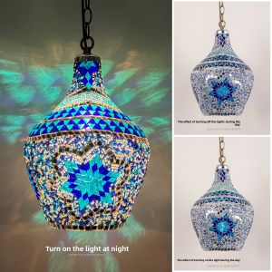 South East Asia Turkey Ceiling Light 23cm Mosaic Pendant Lamp Classical Living Room B & B Retro Club Restaurant Light Luxury Single Head Chandelier
