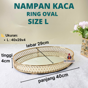 Nampan Kristal Tray Kaca RING OVAL Cermin Mewah Emas Home Decoration Pajangan Nampan Dekorasi Kemewahan Ruang Tamu Tempat Seserahan Tempat Perhiasan Nampan Kristal Baki Hantaran Pernikahan Perlengkapan Seserahan Pernikahan Souvenir Wedding Nampan Lebaran