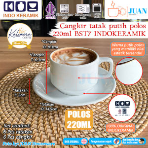 INDO KERAMIK cangkir + lepek putih polos 220ml / gold lining cup and saucer / coffee tea / hotel resto