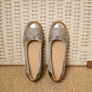 Free Shipping Genuine Leather Loafers For Women 2026 Autumn New Collection Round-Toe Wedge Heel Slip-On Style Color-Block Design Versatile And Retro Flats For Women